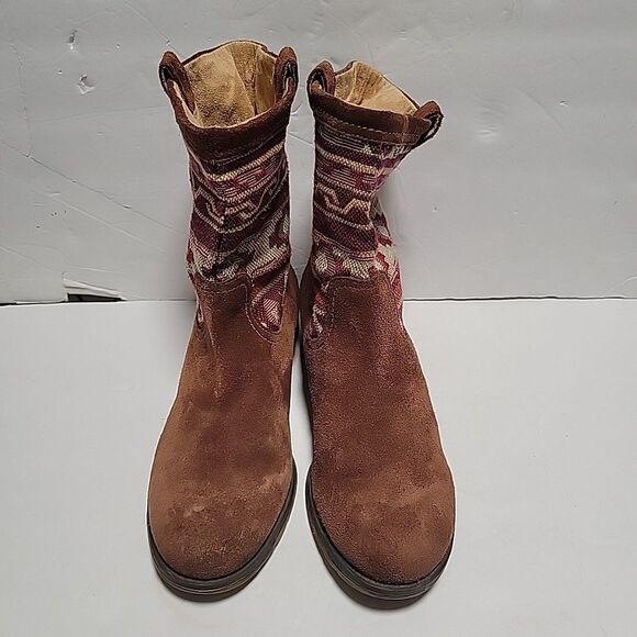 Naturalizer Basha Brown Suede Leather Boho Aztec Print Boots Womens Sz 10 M - Picture 2 of 5